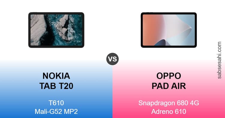 nokia tab t20 vs oppo pad air,oppo pad air vs nokia tab t20,nokia tab t20,oppo pad air,t610,mali-g52 mp2,snapdragon 680 4g,adreno 610